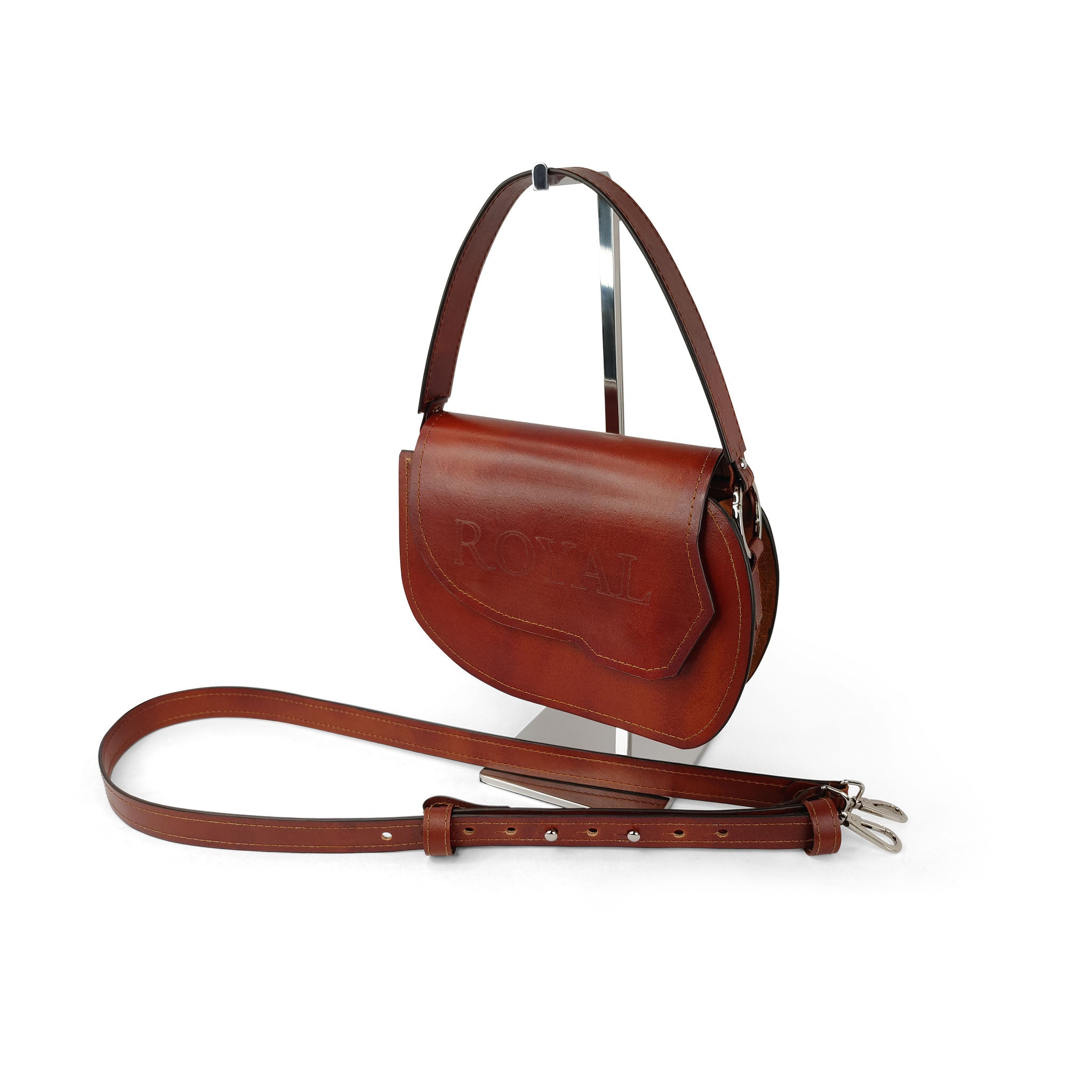 Brown leather crossbody handbag with premium craftmanship
