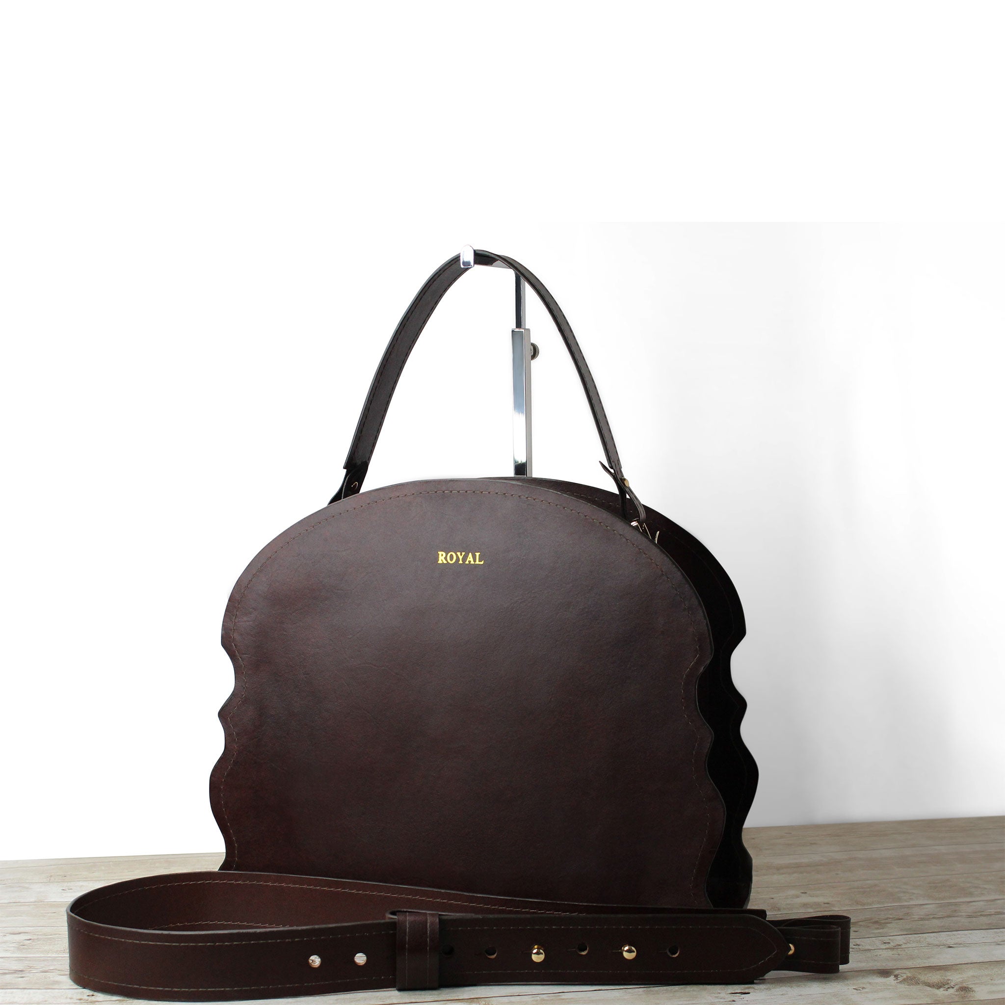 Custom made leather handbag featuring premium materials